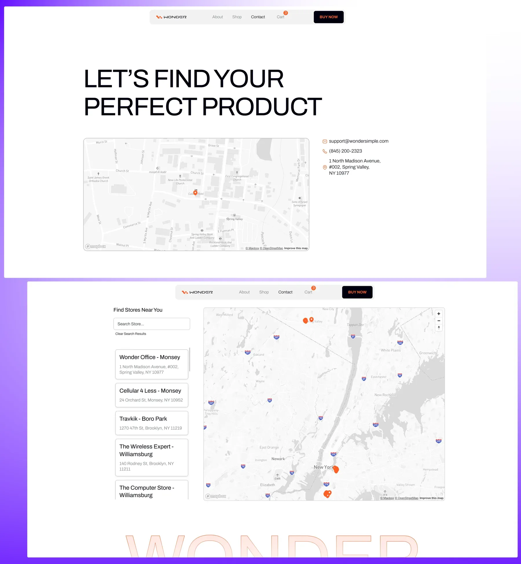 Wonder Phone: a store finder on the contact page