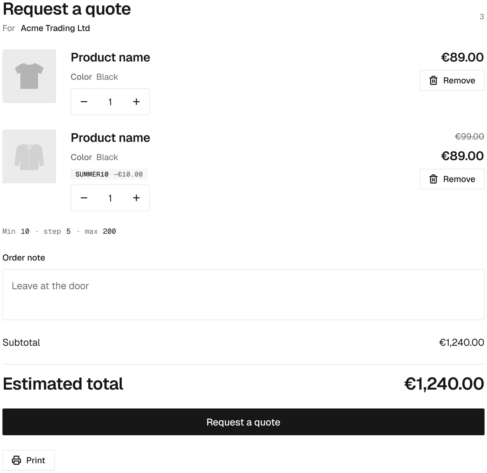 Cart / Quote in the wireframe kit