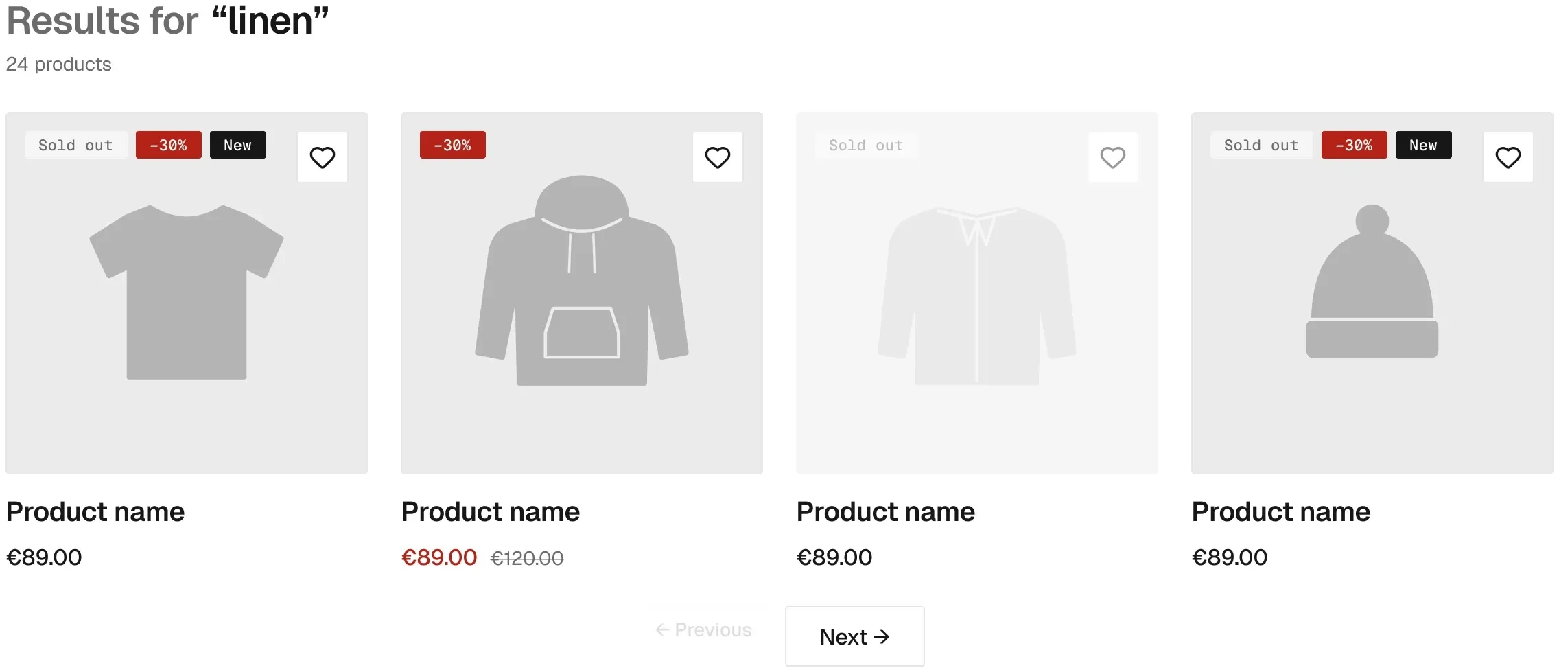 Search / Page in the wireframe kit
