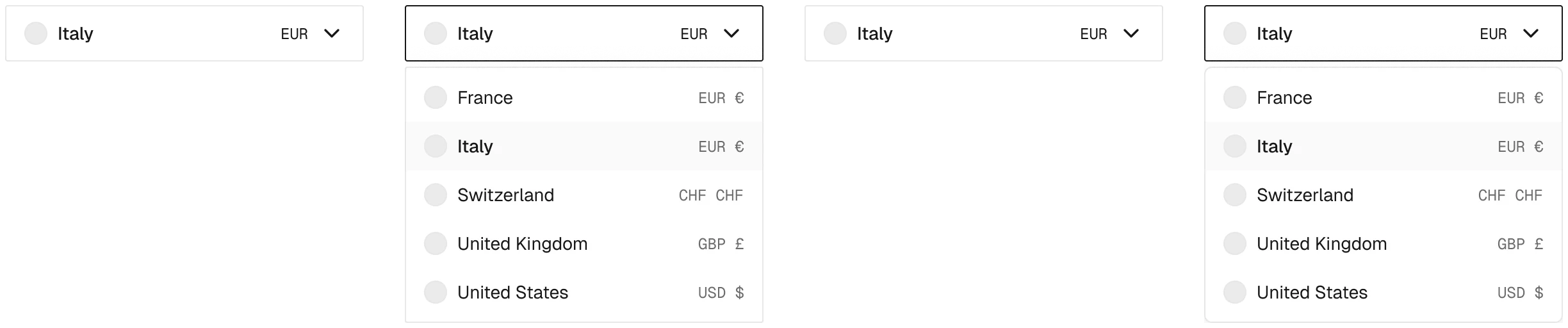 Markets / Country & currency in the wireframe kit