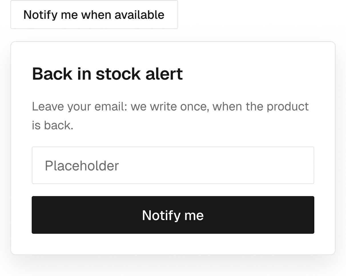 Product / Back in stock alert in the wireframe kit
