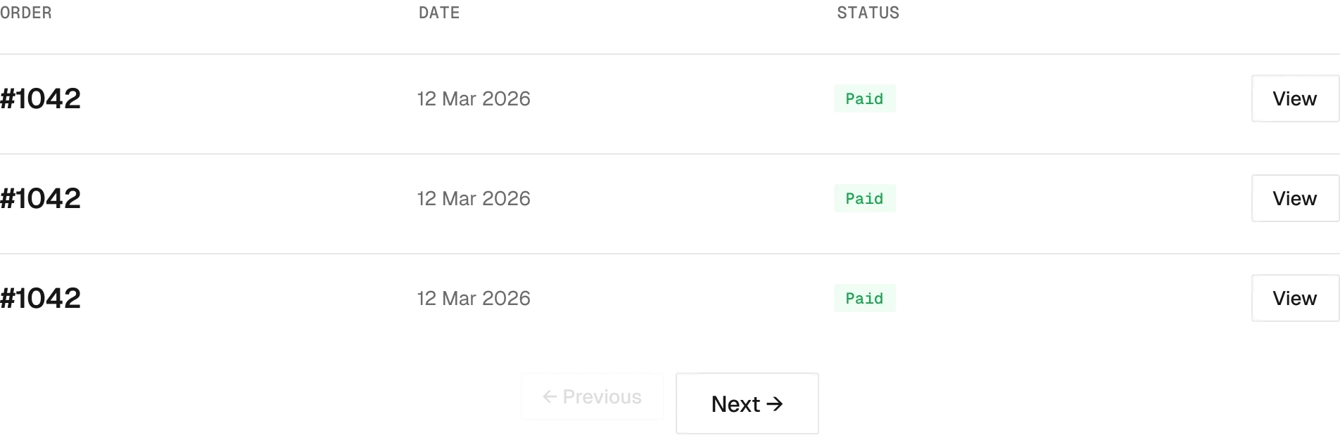 Account / Orders in the wireframe kit