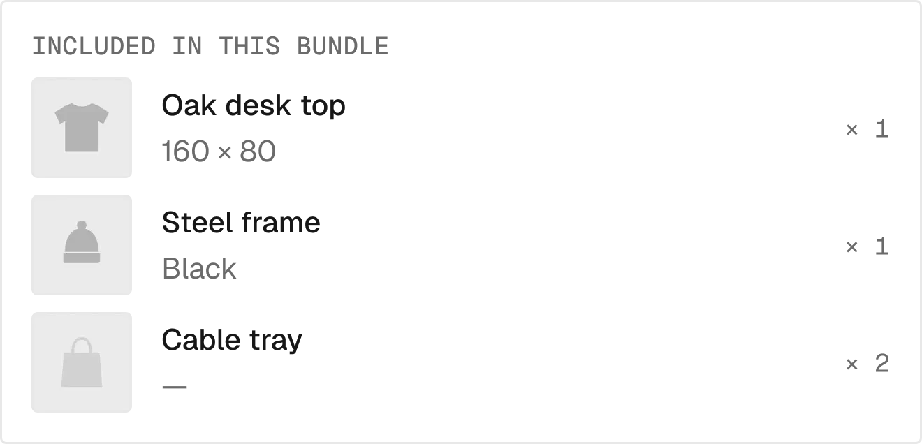 Product / Bundle components in the wireframe kit