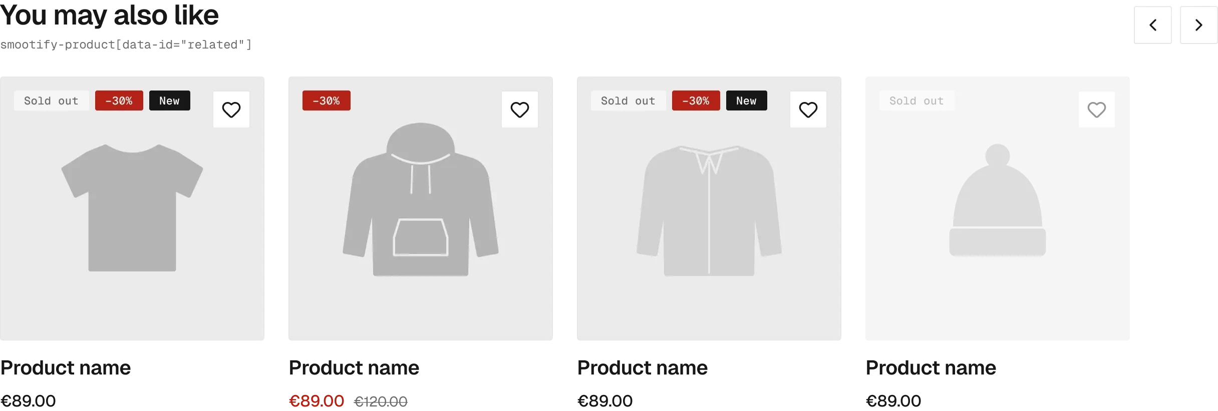 Product / Carousel in the wireframe kit