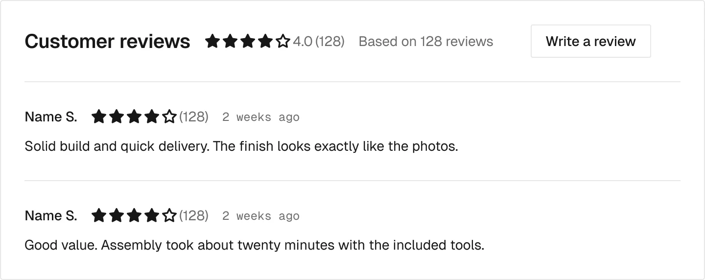Product / Reviews in the wireframe kit