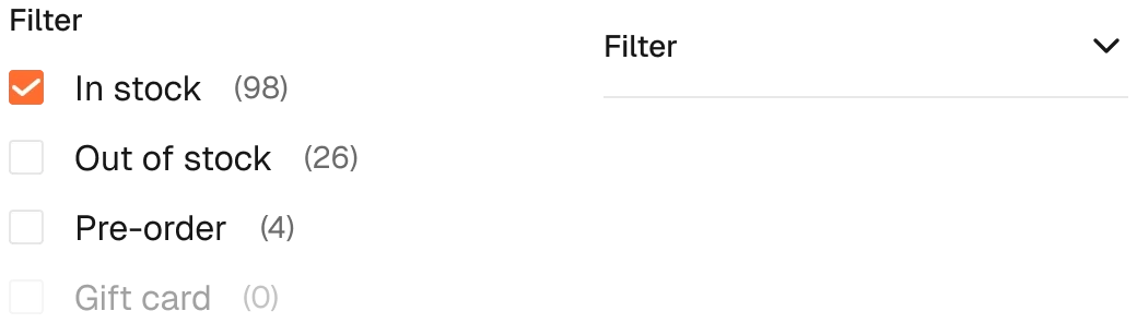 Filters / Checkbox in the wireframe kit