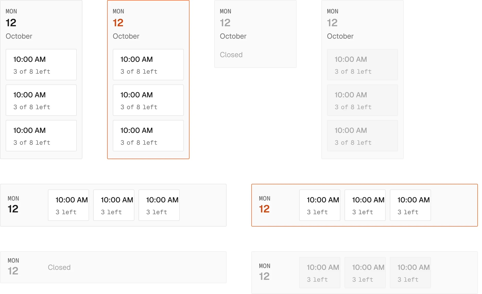 Booking / Day in the wireframe kit