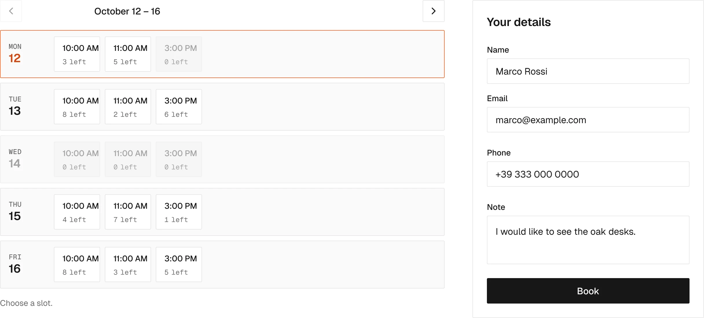Booking / Form in the wireframe kit