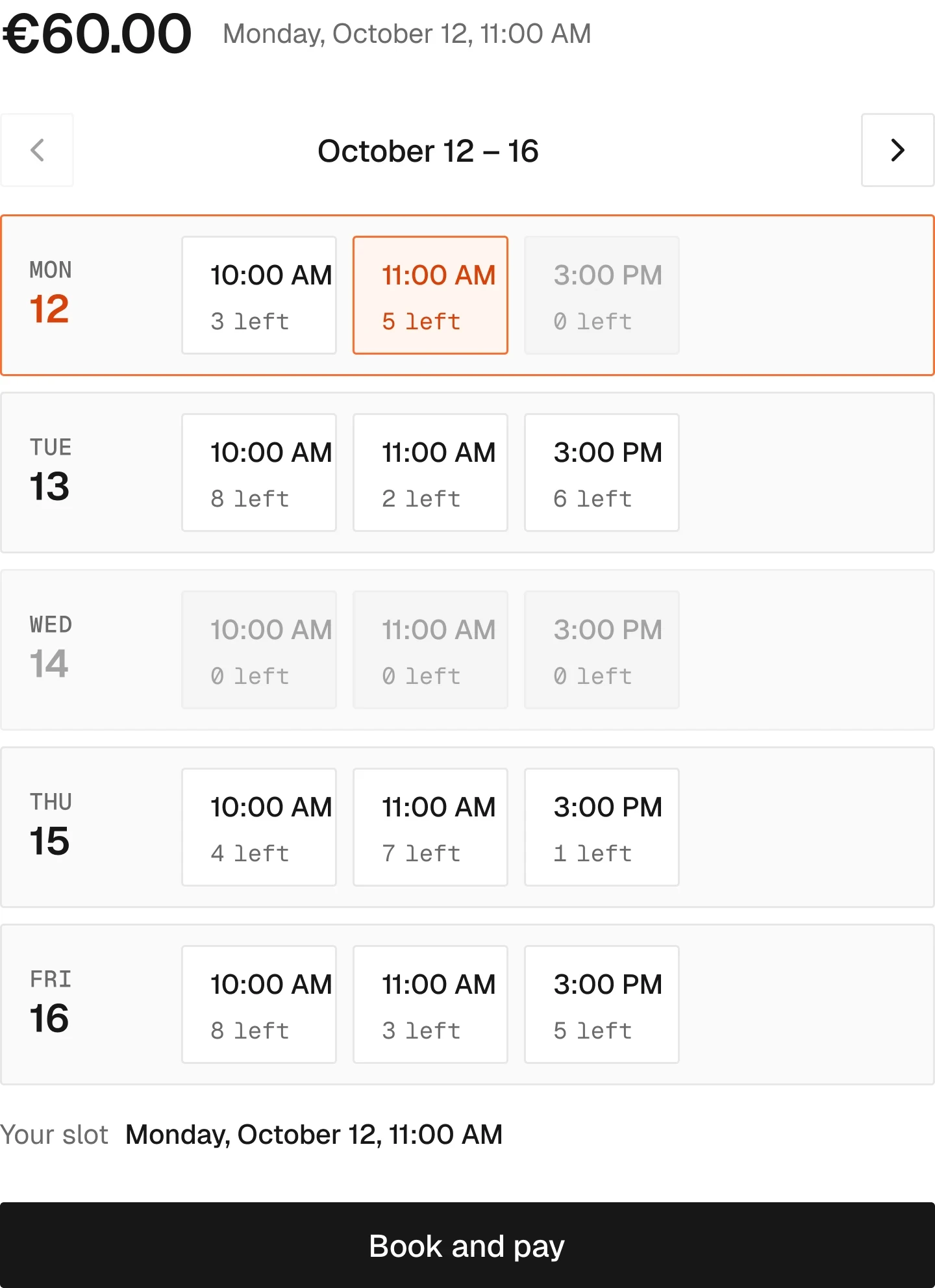 Booking / Add to cart in the wireframe kit