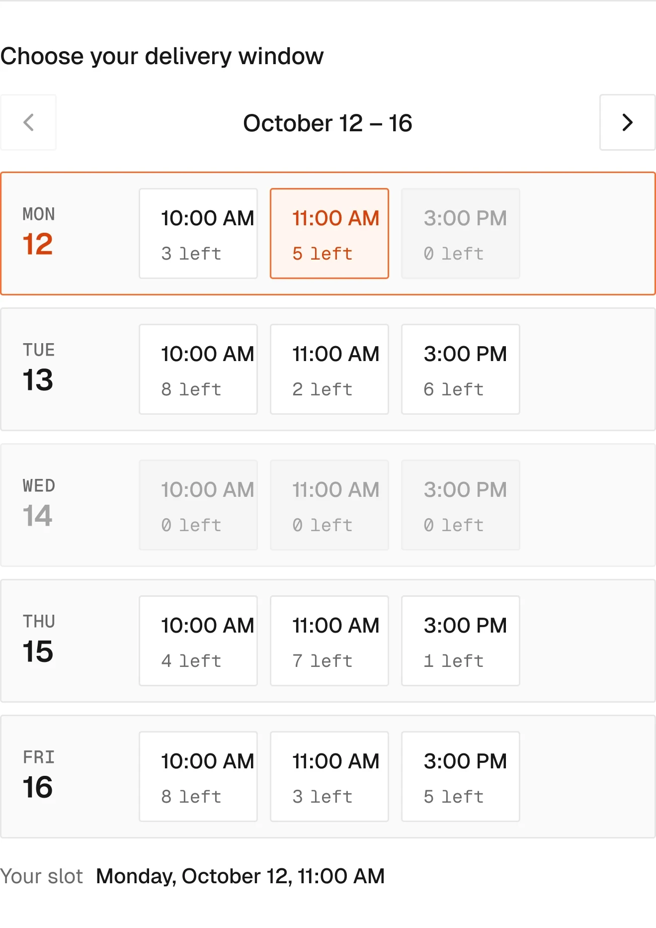 Booking / Cart window in the wireframe kit