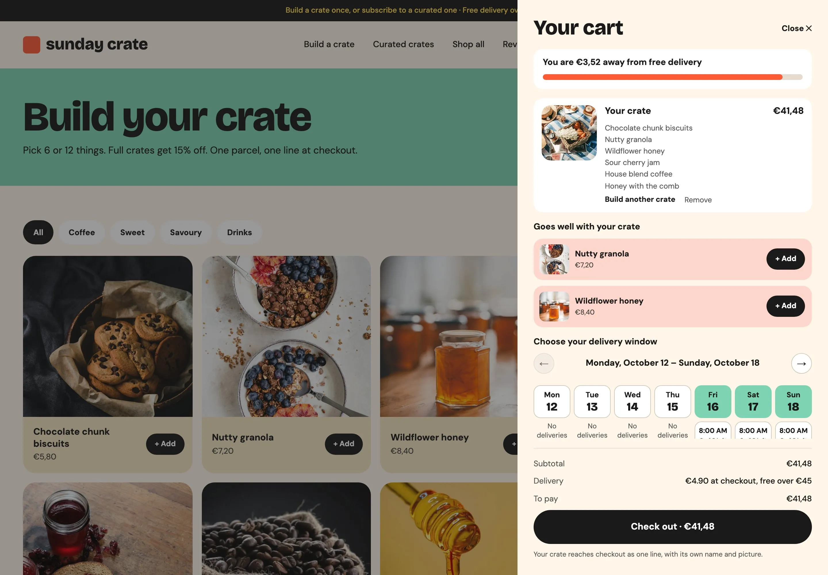 The whole crate as one line in the cart of Sunday Crate