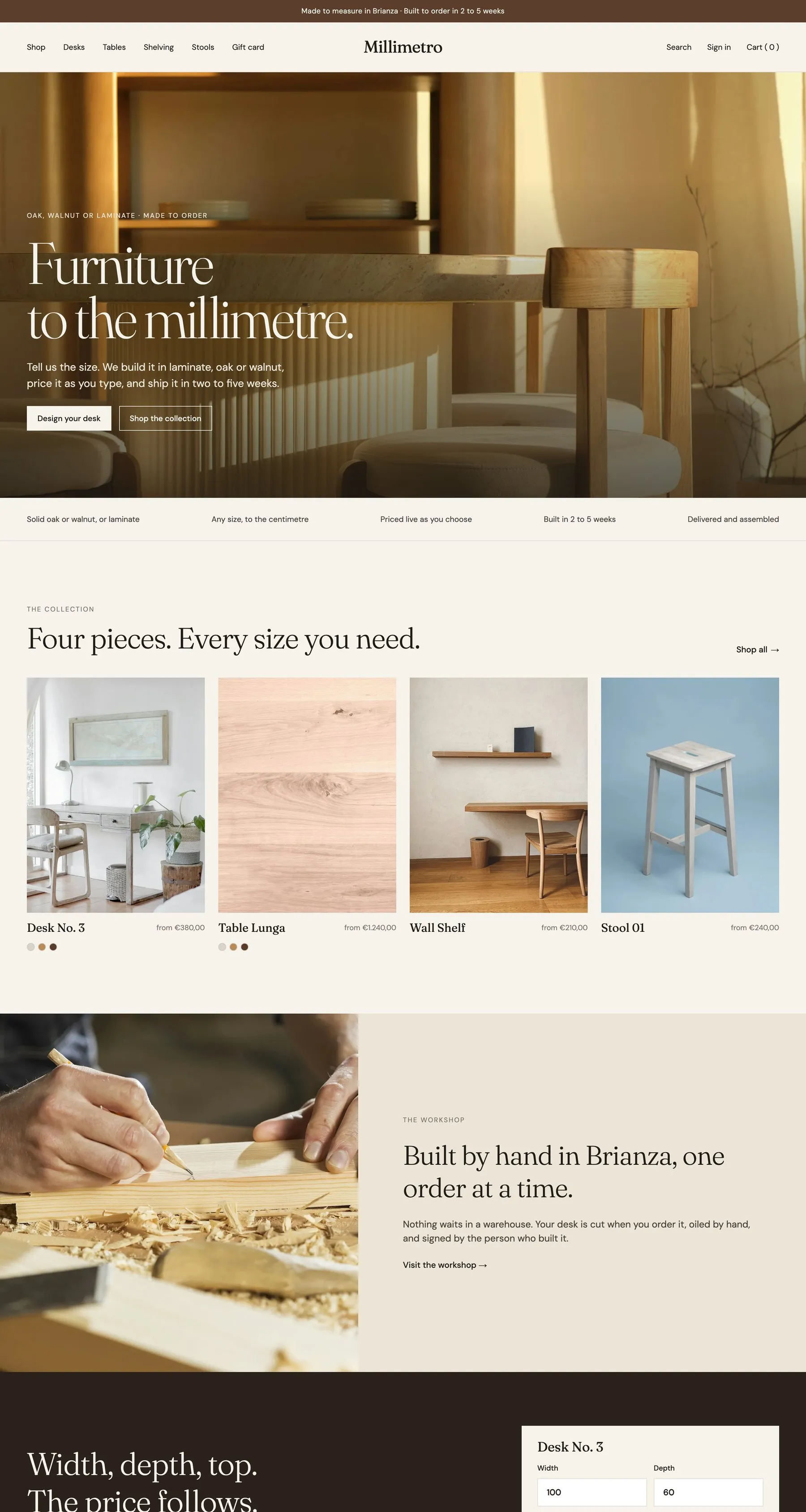 Millimetro, a custom furniture store on Smootify 2.0
