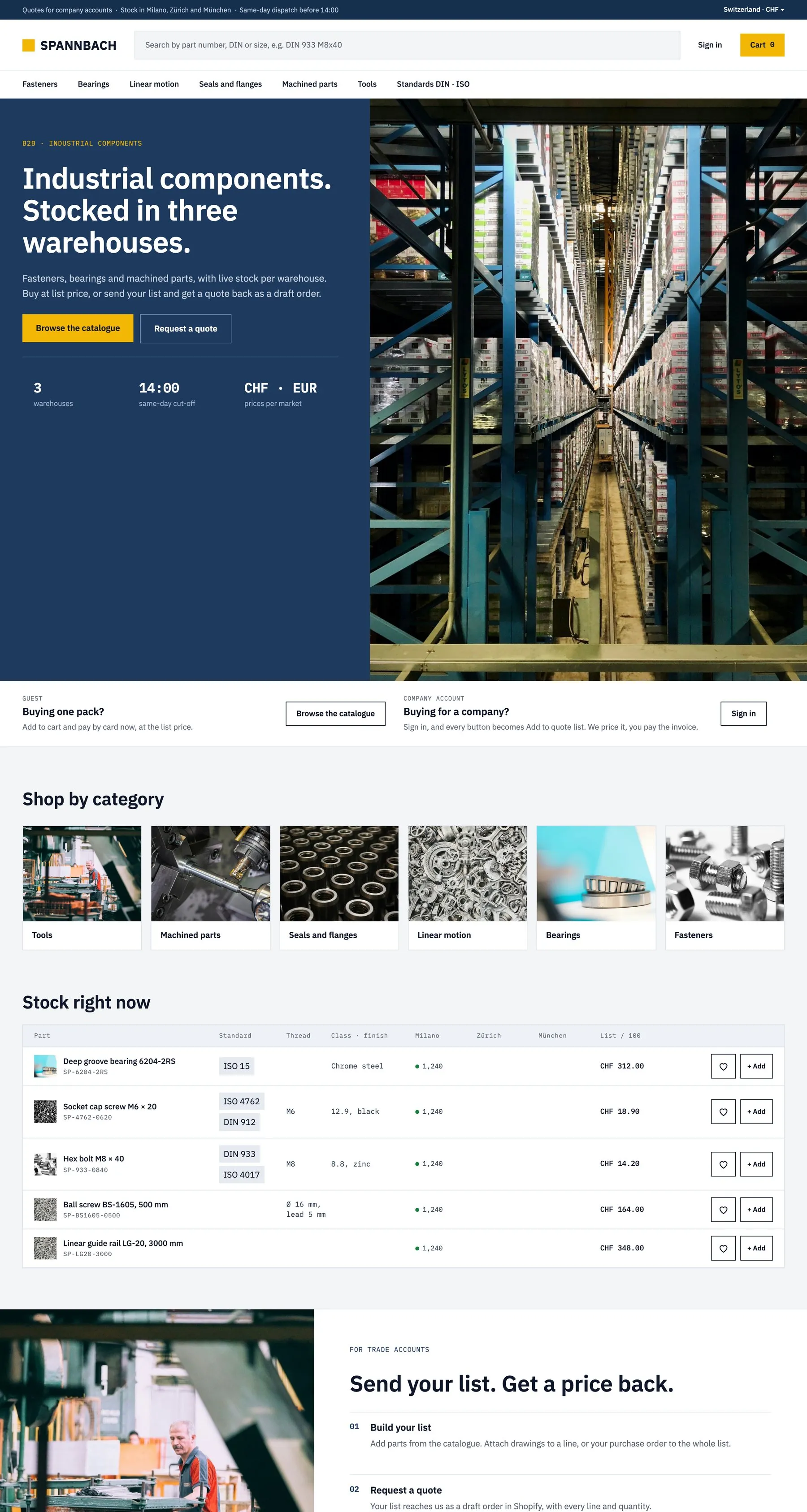 Spannbach home page, the live store