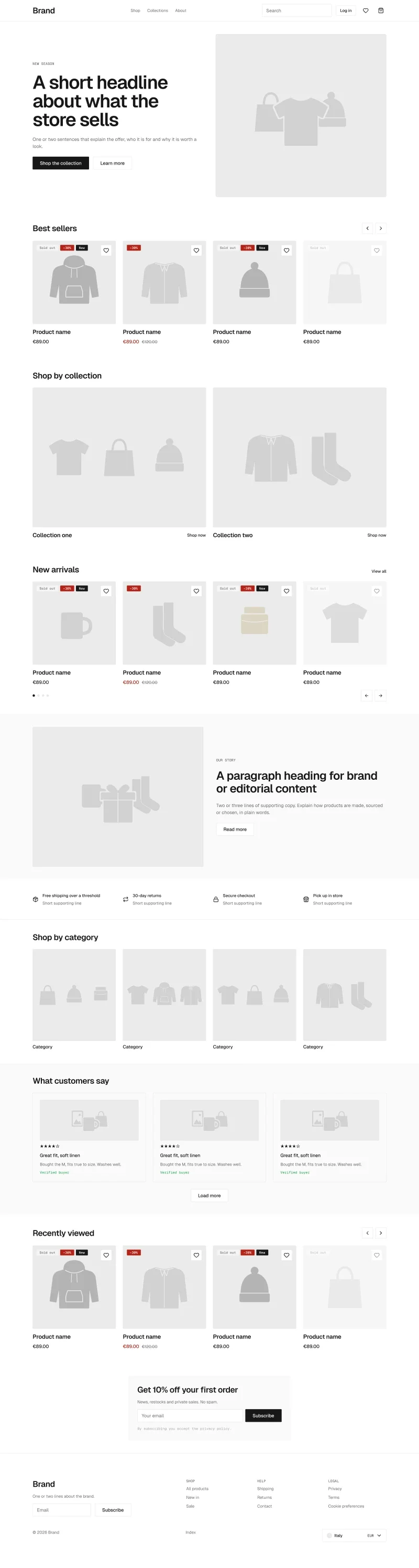 Home page in the wireframe kit