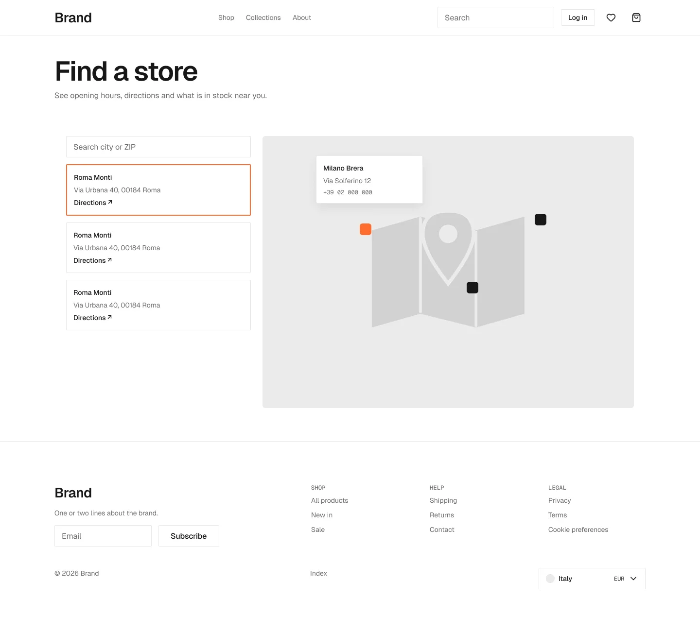 Store locator page in the wireframe kit