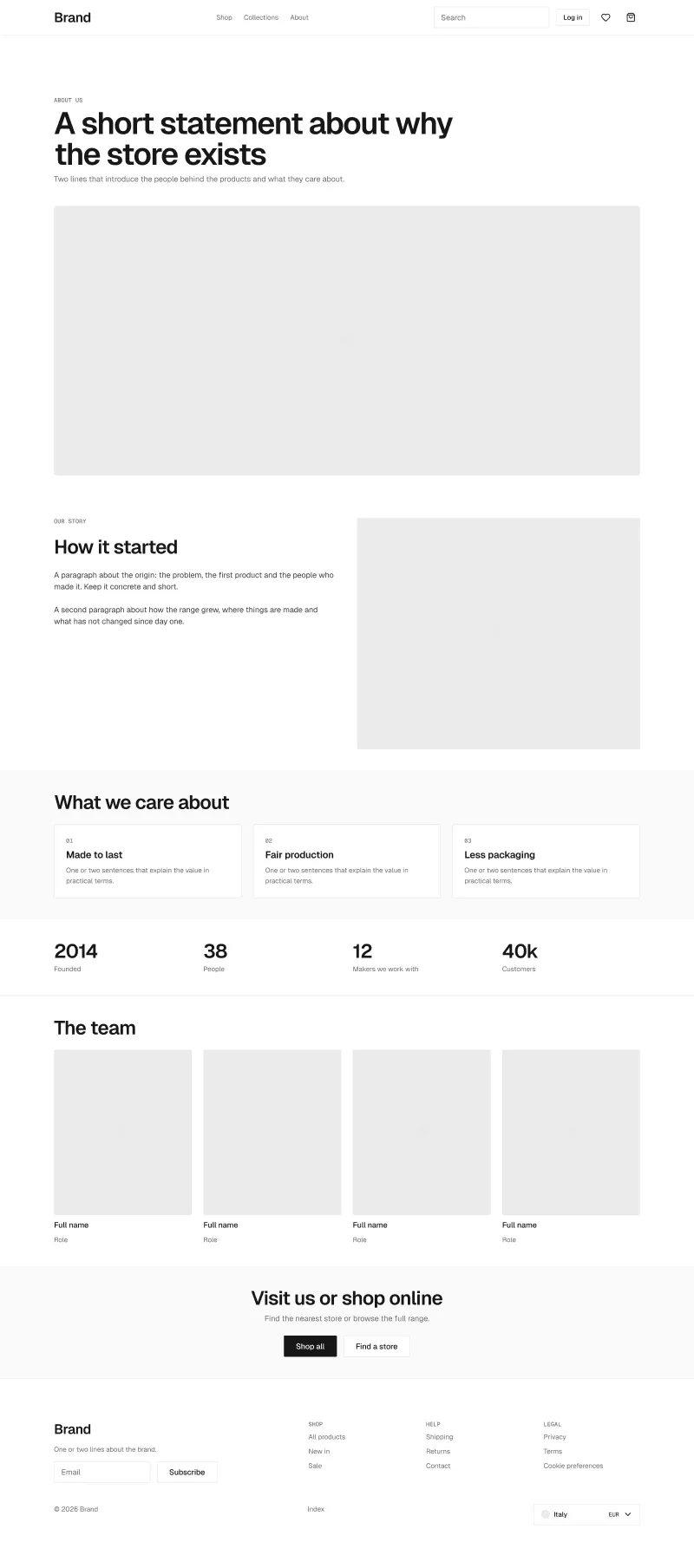 About page in the wireframe kit