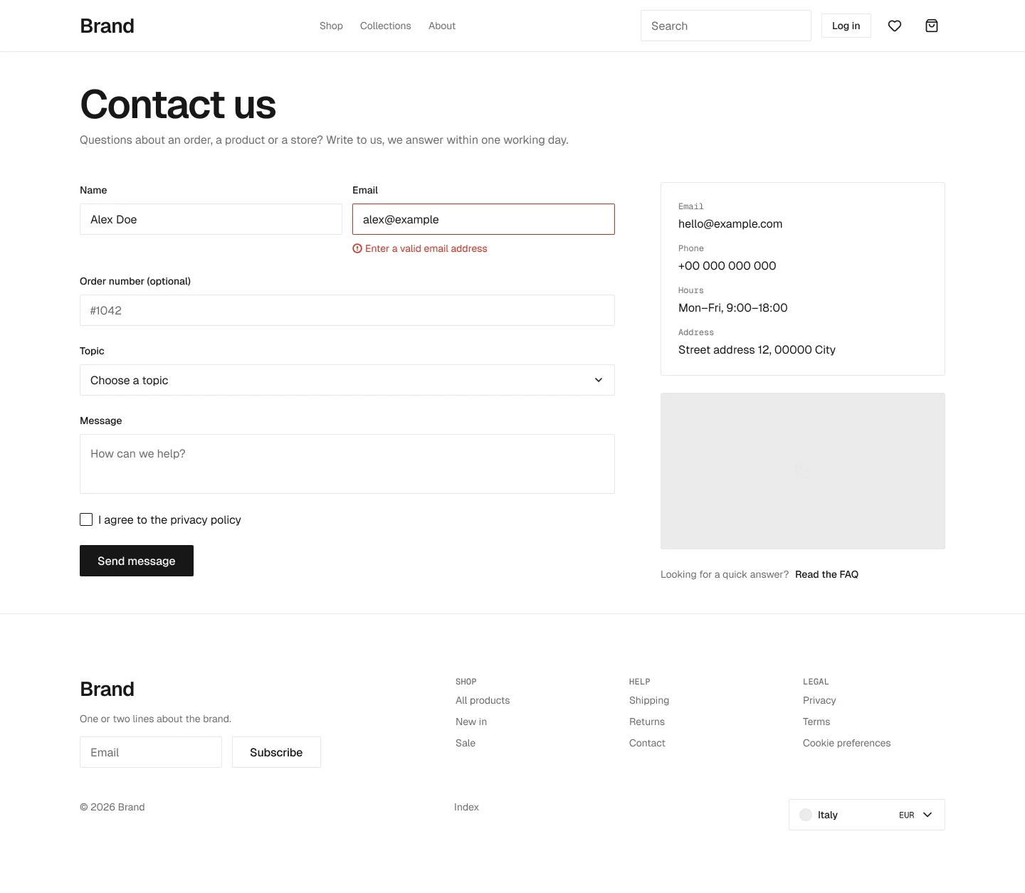 Contact page in the wireframe kit