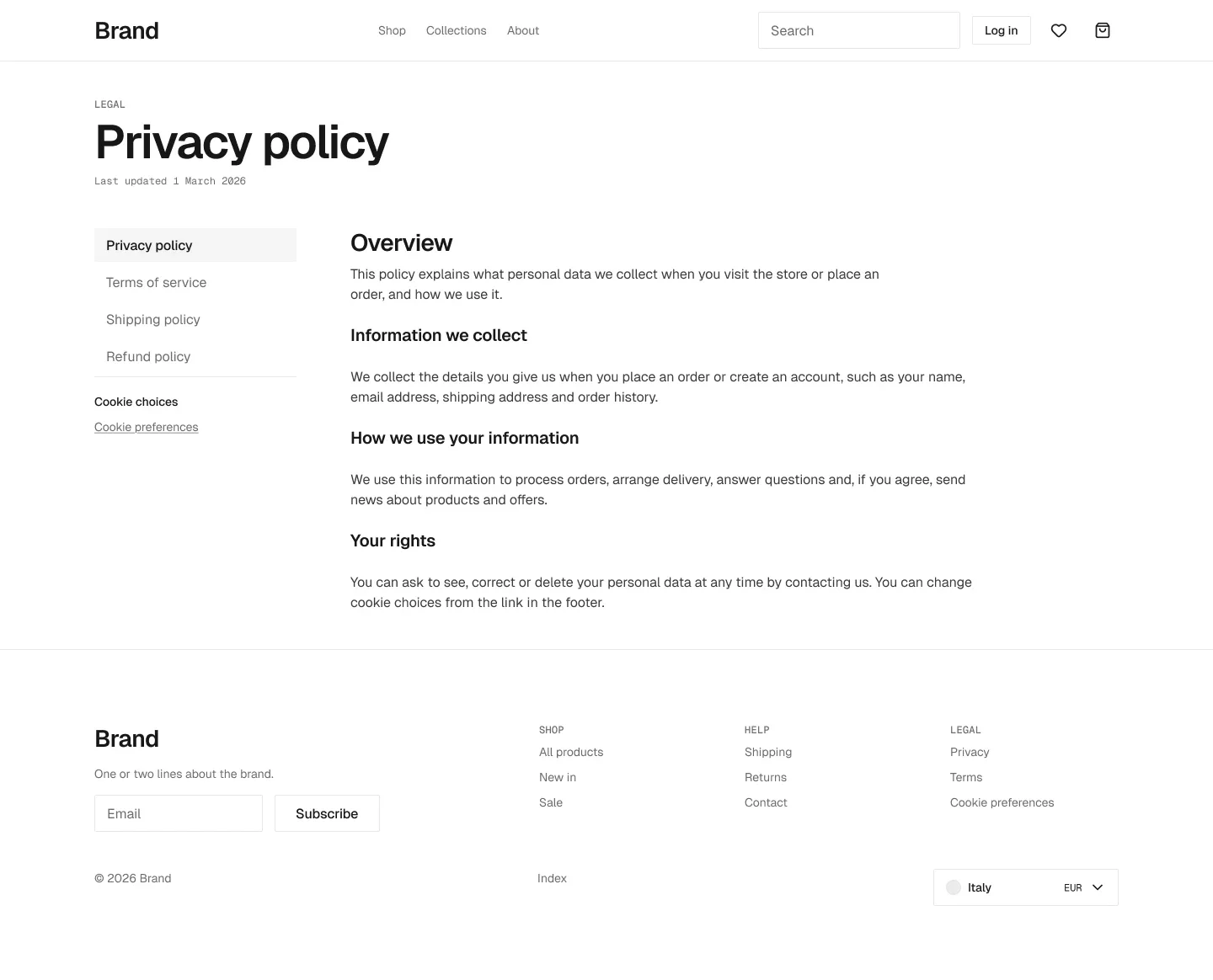 Policy page in the wireframe kit