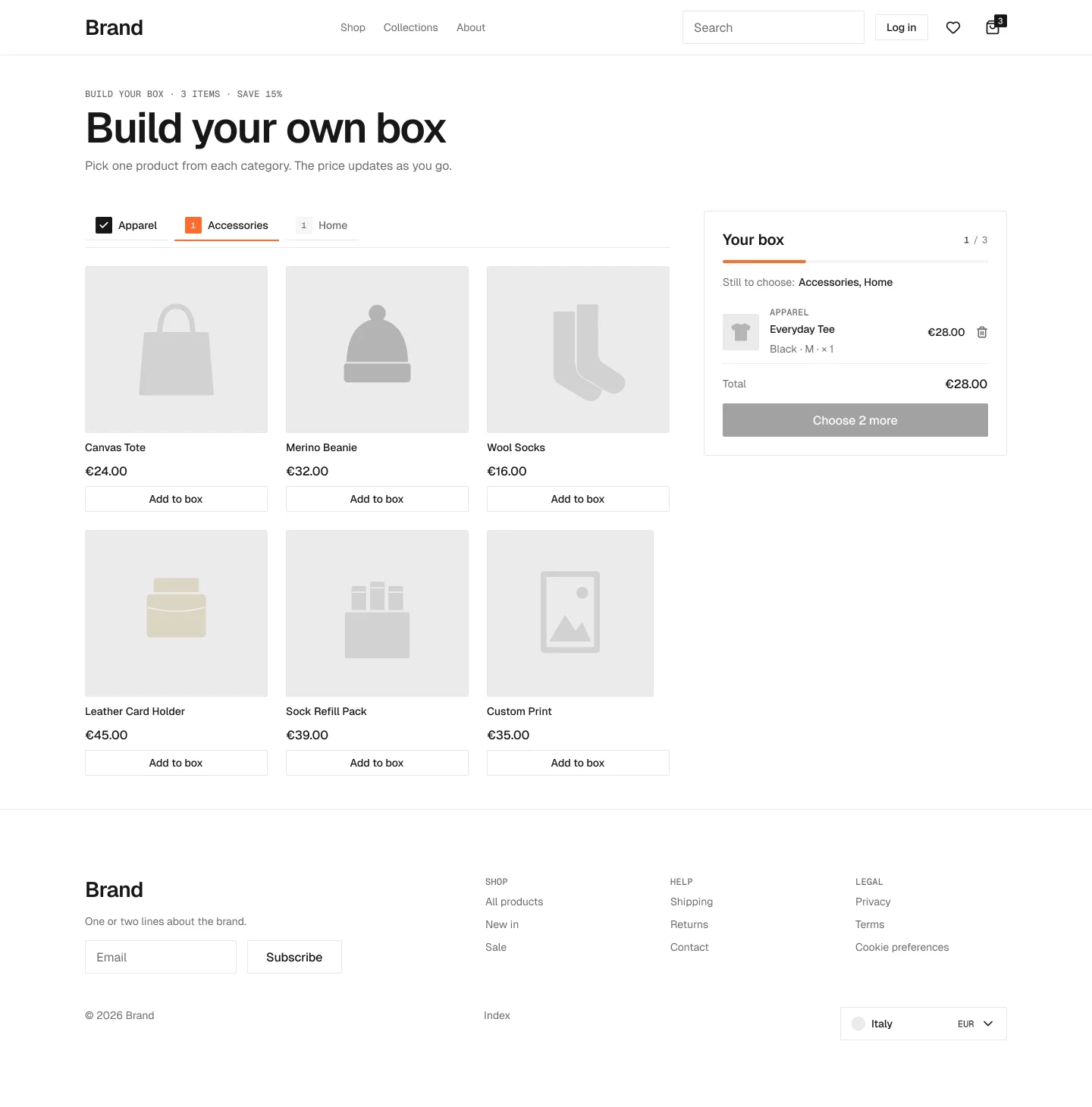 Magic box builder page in the wireframe kit