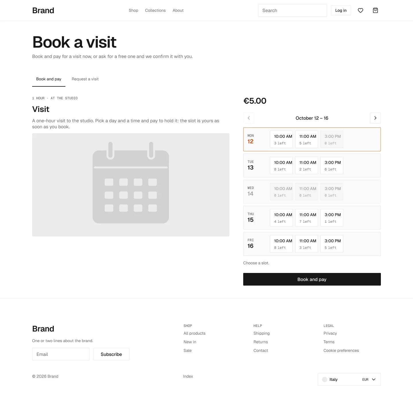 Book a visit page in the wireframe kit