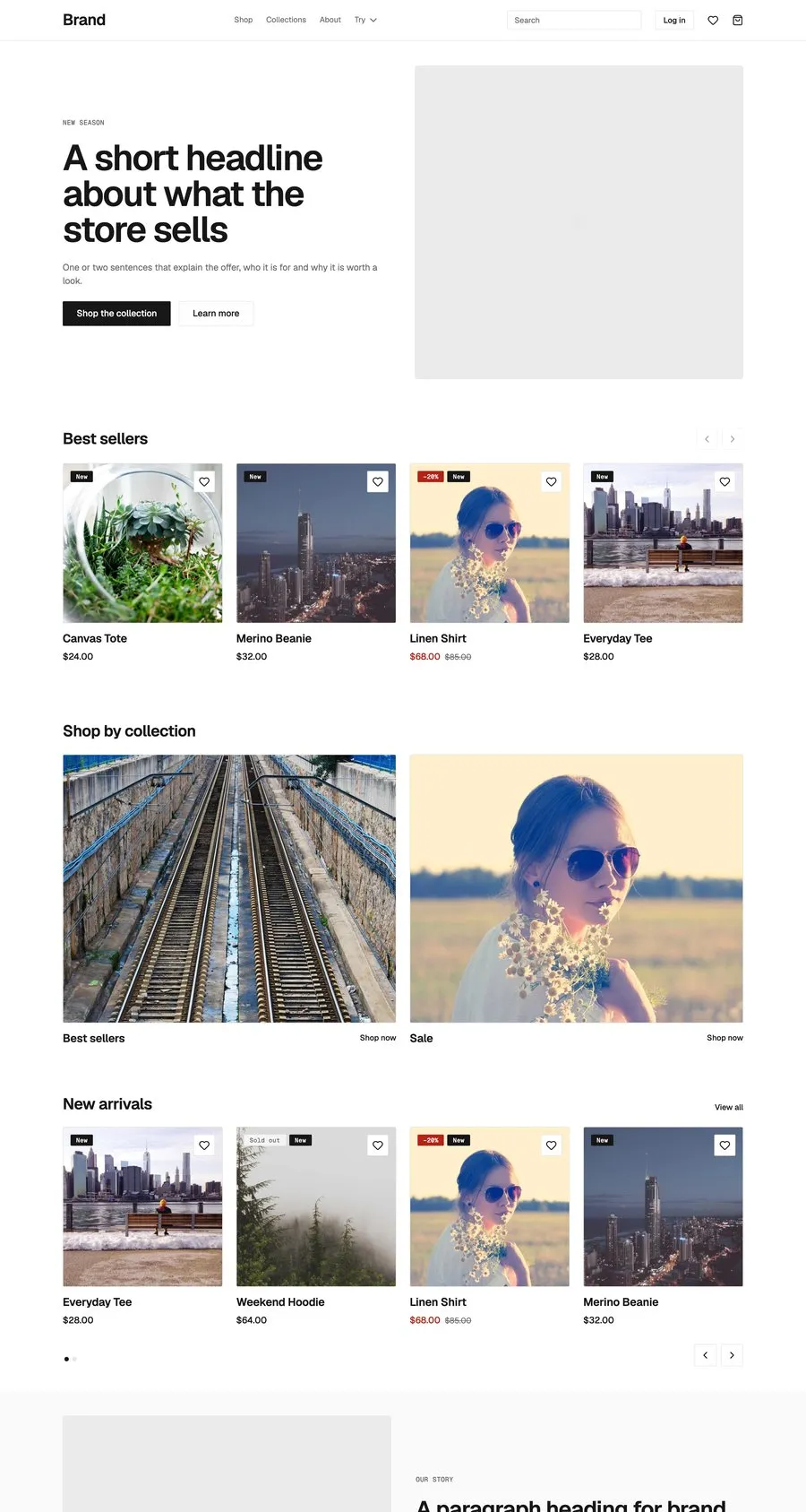 The 2.0 starter home page, the live store
