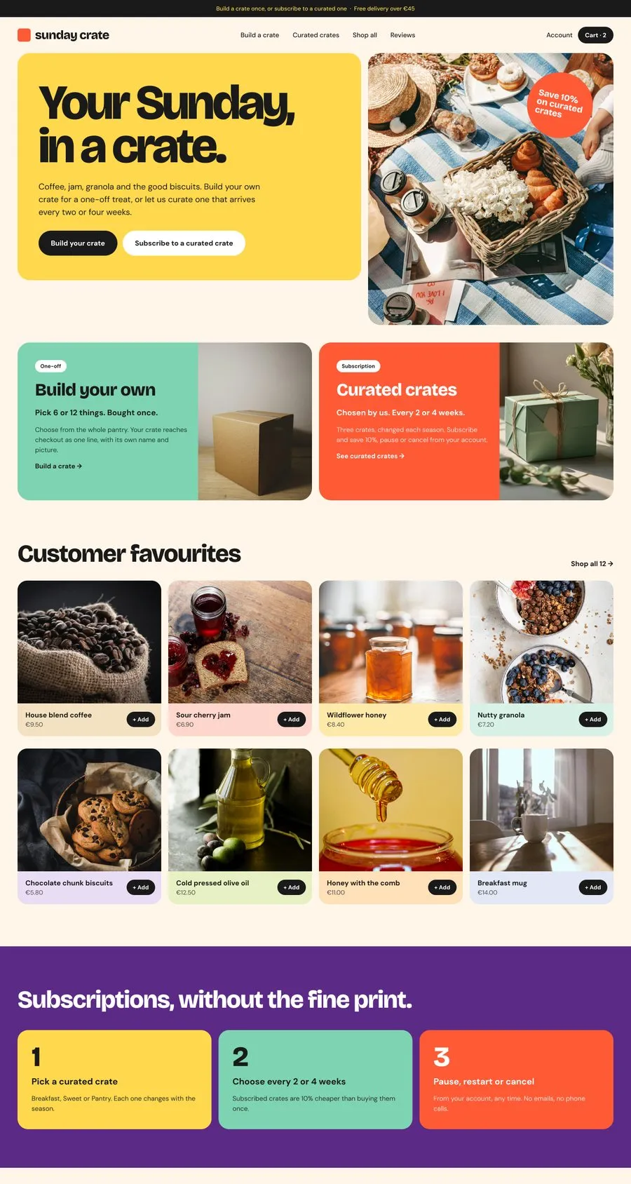Sunday Crate home page, designed in Figma